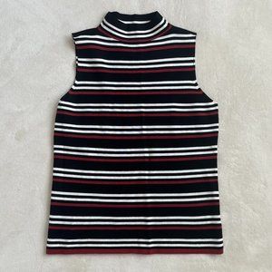 Red Black & White Striped Sleeveless Top